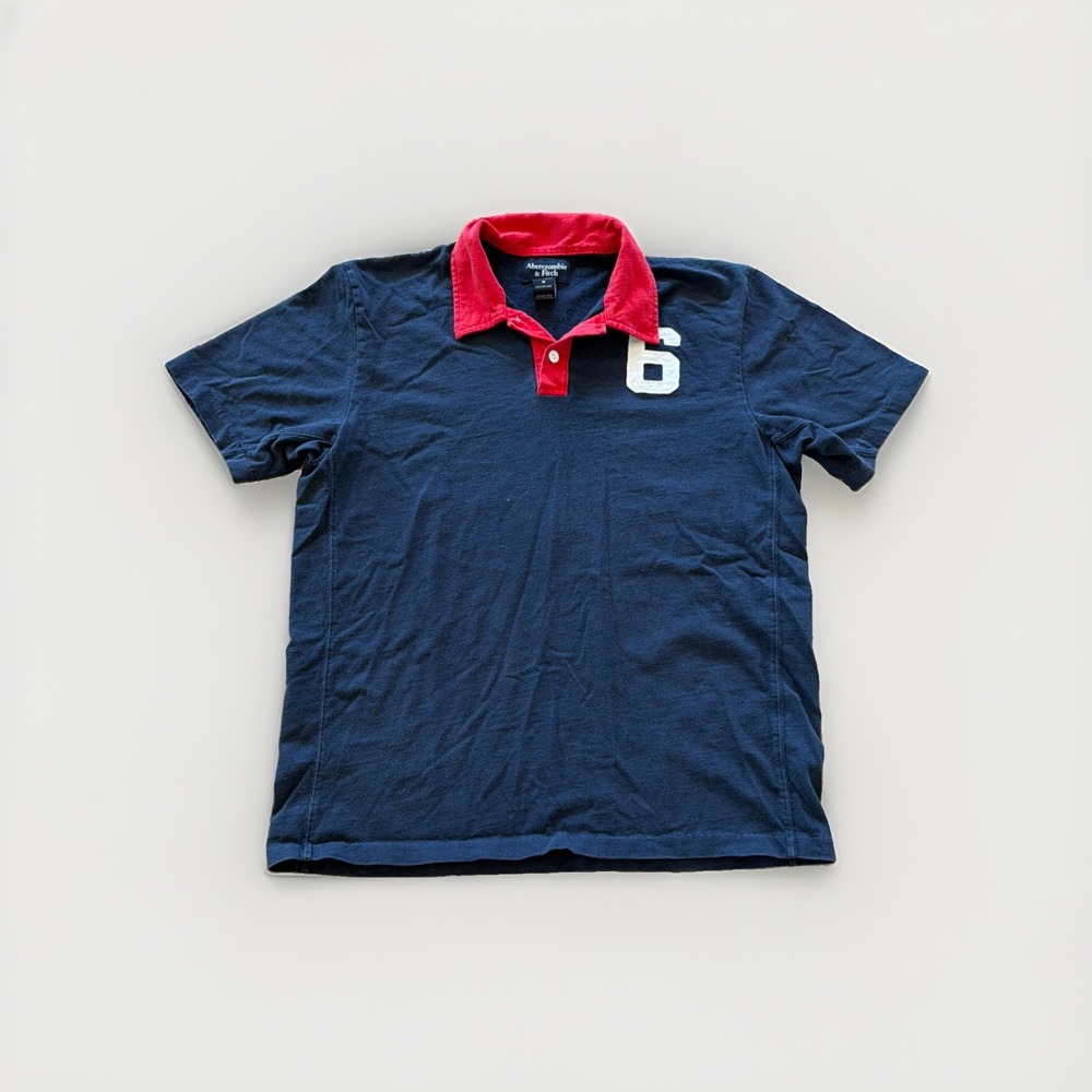 Abercrombie Fitch Polo Shirt Mens M #6 Blue Rugby Y2K Vintage Preppy Mallcore